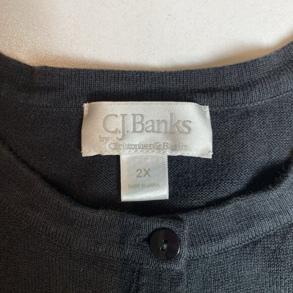 CJ Banks Womens Cardigan Sweater Black Linen Cotton Blend Floral Embroidery 2X - Picture 3 of 8